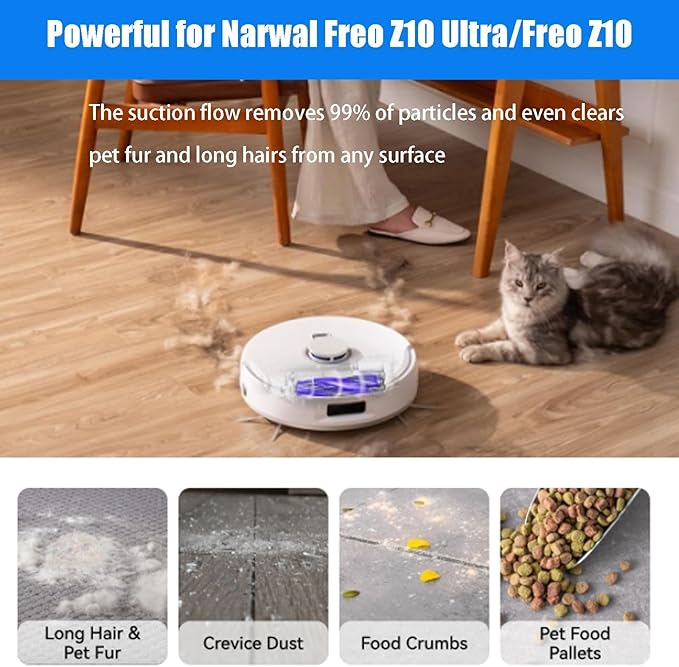 17 Pack Accessories Kits Replacement Parts for Narwal Freo Z10 Ultra/Freo Z10 Robot Vacuum Cleaner, 1 Main Brush, 4 Hepa Filters, 4 Wipe Cloths, 4 Dust Bags, 4 Side Brushes - AquaVibe