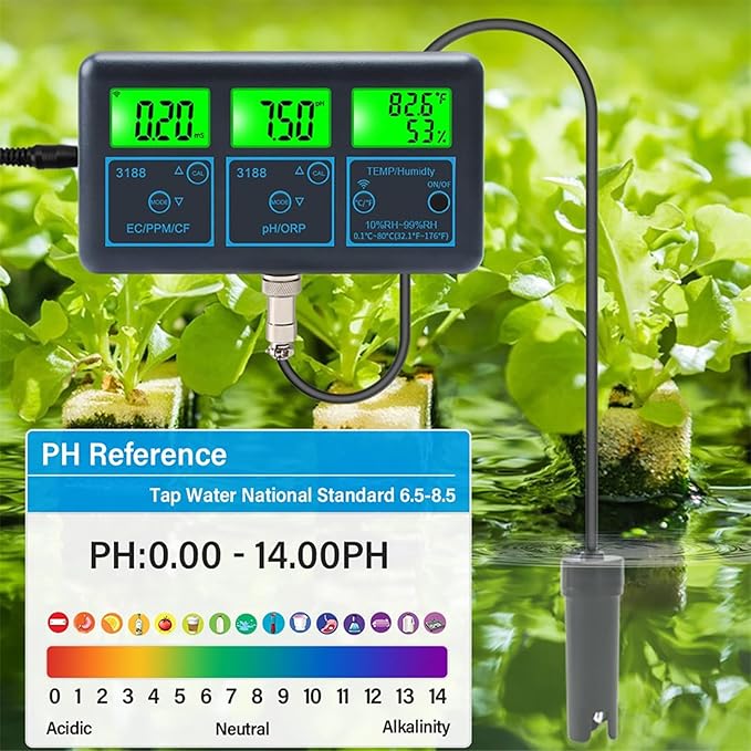 Water Quality Tester Detector, EC/CF/ORP/PH/PPM/Humidity/Temperature Tester, Smart Water Quality Meter Monitor for Aquariums Pool Hydroponics