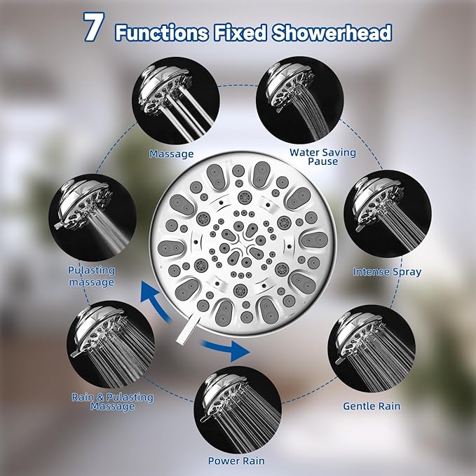 All Metal Dual Shower Head Easy Reach, High Pressure 10-Spray Handheld & Rainfall Shower Head Combo with Shower Extension Arm, 71" Hose, 3-way Diverter, Brass Shower Bracket, Chrome