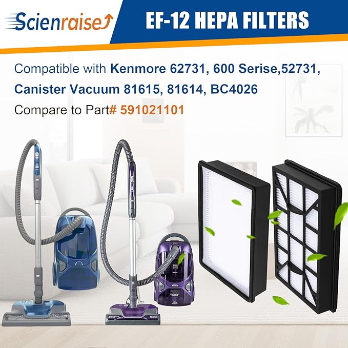 EF-12 HEPA Media Vacuum Cleaner Exhaust Air Filter Compatible with Kenmore 62731 52731 Canister Vacuum 81615 81614 BC4026, Part# 591021101 - AquaVibe