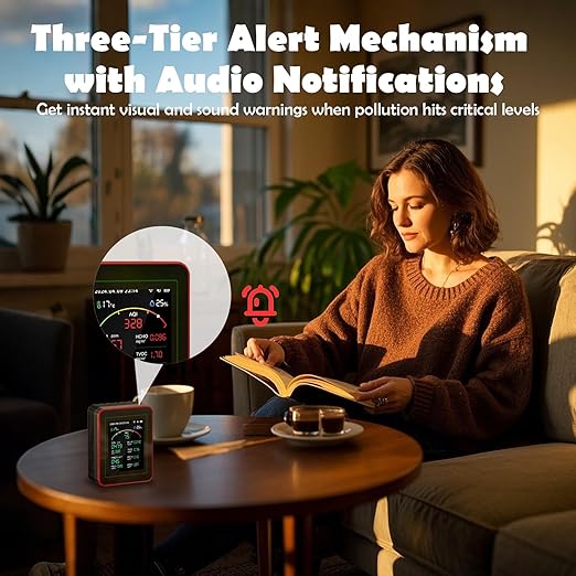Professional 15-in-1 Air Quality Monitor with Smartphone APP - Dual Chip - Sensors Detect CO2, PM2.5/PM10, HCHO, TVOC | Real-Time Alerts & Custom Thresholds | for Home, Car, Office, Plants, Pets