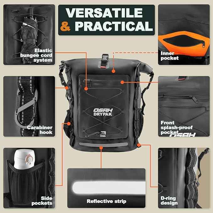 Waterproof Backpack Dry Bag 35L/55L/85L – Heavy Duty Roll-Top Hiking Backpack for Travel, Kayaking, Boating, Camping, Rafting and Fishing
