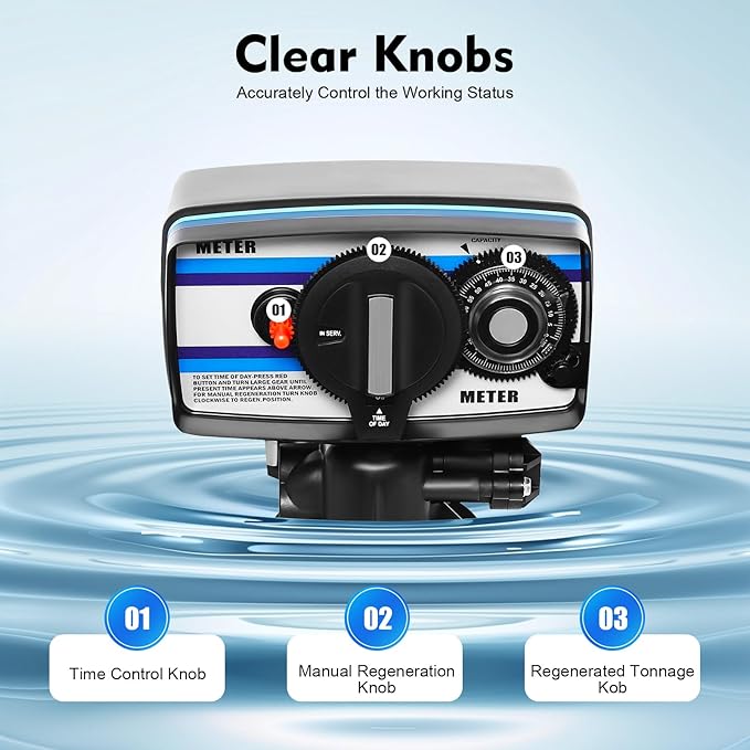 Water Softener Control Valve, 5600SM Flow Type Softening Water Softener Timer Filter Control Head Valve, 110V Automatic Digital Control Valve for Water Filter Softener Resin Tank