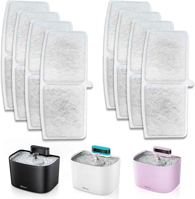 Cat Water Fountain Filters, 8 Pack Replacement Filters for Bellkaspet Pet Water Fountain M1 (White, 8 Fliters)