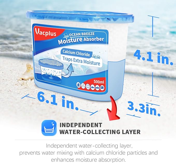 Vacplus Moisture Absorbers 12 Pack, 10.5 Oz, Humidity Absorber Boxes Attracts Extra Moisture from Your Bathroom, Closet, Kitchen, Dehumidifier for Closet (Ocean Scent), Light blue