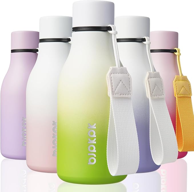 BJPKPK Insulated Water Bottles, 12oz Stainless Steel Metal Water Bottle with Strap, BPA Free Leak Proof Jugs, Mugs, Flasks, Reusable Thermal Flasks for Sports & Travel, Elegant Green