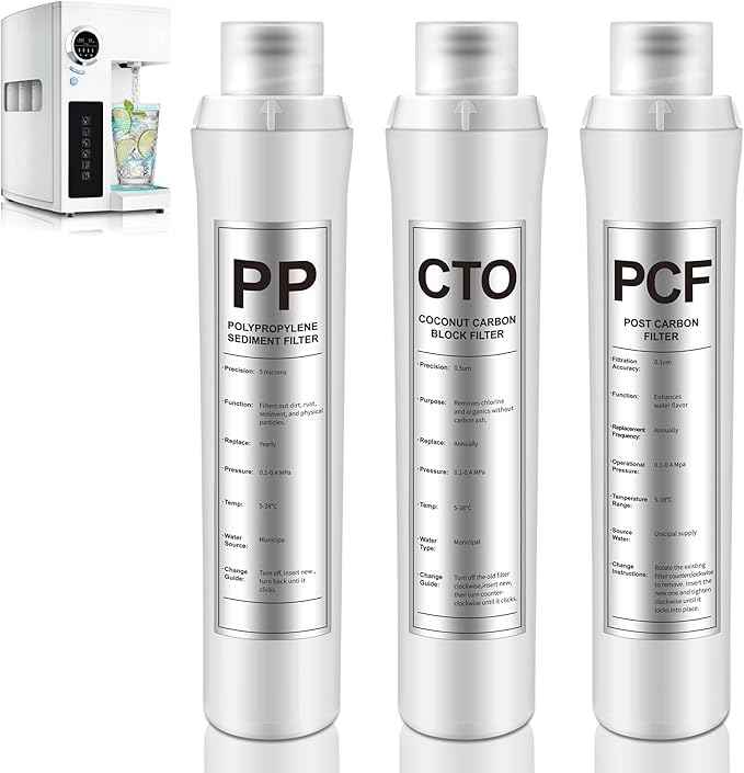 3 Pack Water Filter Replacement Compatible with Bluevua RO100ROPOT, Water Filters Set, 1 PP, 1 CTO, 1 PCF, Improved Drink Quality, Easy to Replace for Household Daily Use Drinking