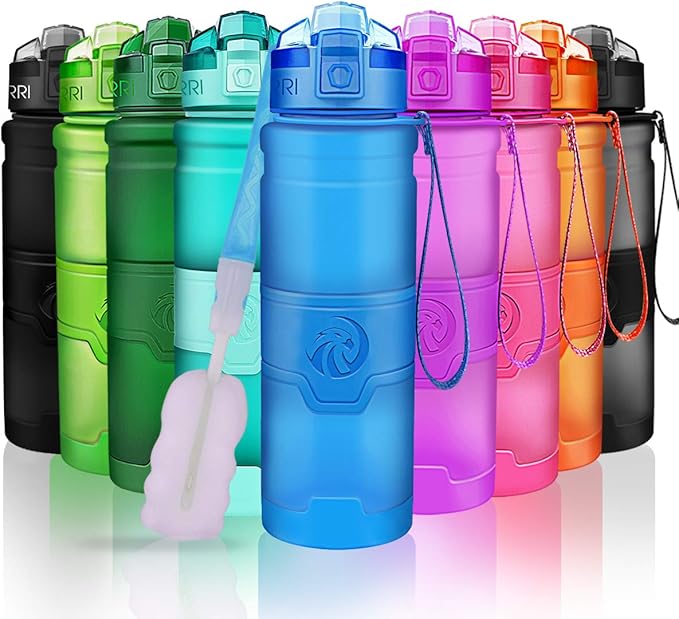 ZORRI Sports Water Bottle, 400/500/700ml/1L, BPA Free Leak Proof Tritan Lightweight Bottles for Outdoors,Camping,Cycling,Fitness,Gym,Yoga- Kids/Adults Drink Bottles with Filter, Lockable Pop Open Lid