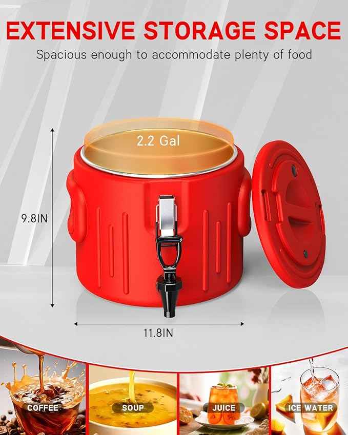 Insulated Beverage Dispenser 2 Gallon- Ice and Hot Drink Dispenser with 304 Stainless Steel Interior and Spout, Portable Hot Water Dispenser, Outdoors Cooler Jug for Camping Party Sports, NN
