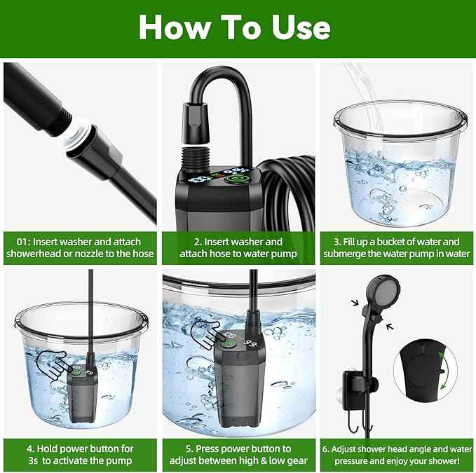 InkTrail Portable Camping Shower with Heater, Long-Lasting 6000mAh Rechargeable Camping Shower with Sprayer Head,4 Spray Modes,IPX7 Waterproof Outdoor Camp Pump for Hiking, Travel, Car, Pet