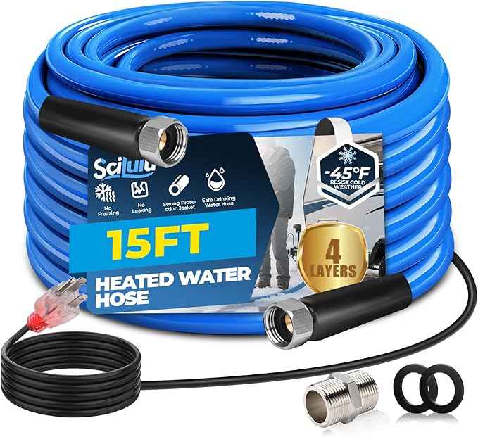 15FT Heated Water Hose for RV, Freeze Protection to -45°F, Lead-Free & BPA-Free, Safe Hose for Campers, Gardening, Livestock, Home Use,Great Rv Accessories