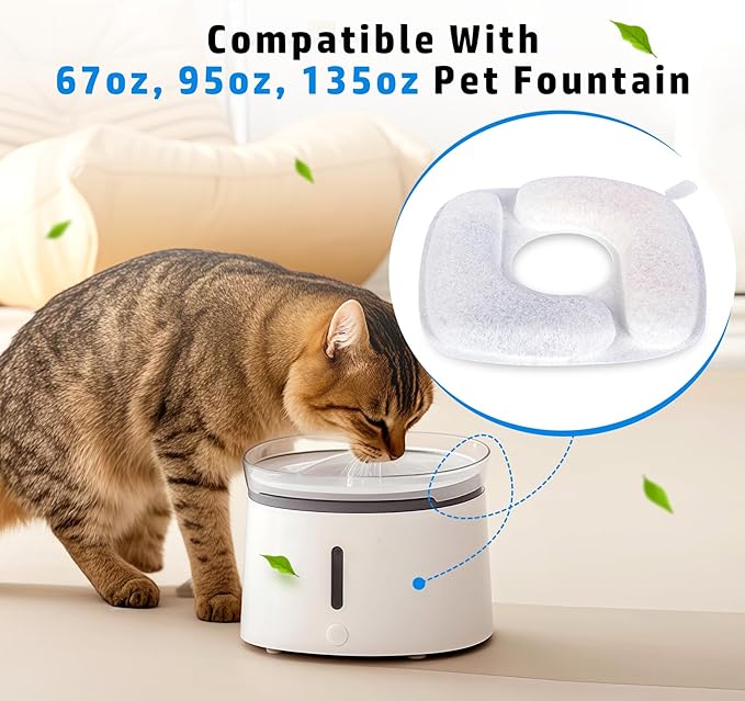 Lemonfilter Cat Water Fountain Filters, 8 Pack Replacement Filters & 8 Pre-Filter Sponges Compatible with 67oz, 95oz (2.8L), 135oz Automatic Pet Fountain Dog Cat Water Dispenser