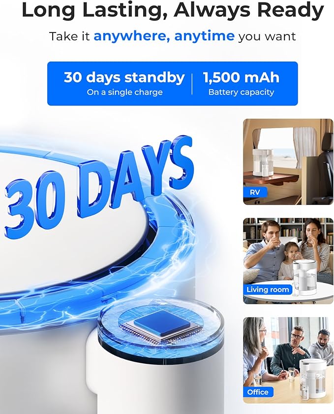 Waterdrop 0 TDS Glass Electric Countertop Water Filter Dispenser, Large 22-Cup, 4-Stage Instant Water Filtration System Rechargeable, Reduce Chlorine, Lead, Copper, with 1 Filter