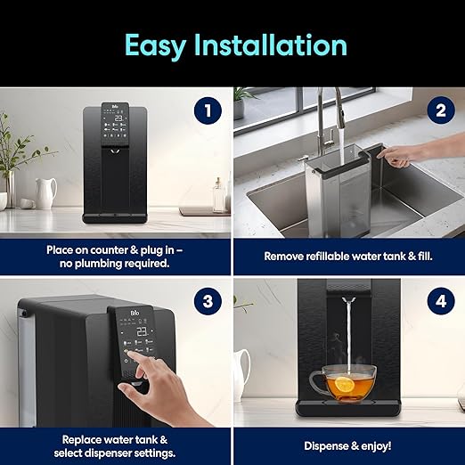Brio Q20 Touchscreen Countertop Water Dispenser with 3 Stage RO Filtration System | Instant Hot, Cold & Room Temperature with 6 Presets | LED Display, UV Self-Cleaning | Refillable 6L Tank