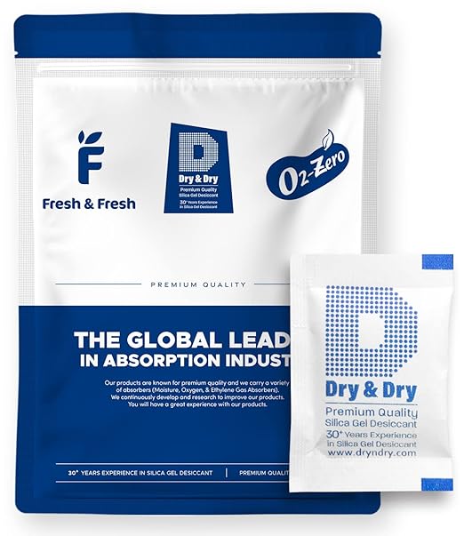 Dry & Dry Silica Gel Packets Desiccants - Rechargeable Silica Gel Packs, Silica Gel Packets, Desiccants Packets - White - 200 Packets (2 Gram)