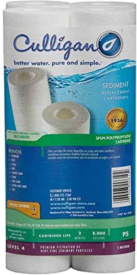 Culligan P5 Whole House Water Filter - Premium Water Filter Reduces Sediment, Dirt & Scale Particles for Clean Drinking Water - 8,000 Gallons, Value 4-Pack, White