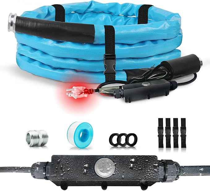 Cupohus Heated RV Water Hose 15FT x 5/8"ID - Freeze Proof to -45℉, Self-Regulating, Safe for Drinking Water - Prevents Frozen & Burst Pipes for Winter Camping, Easy Setup, 110-120V