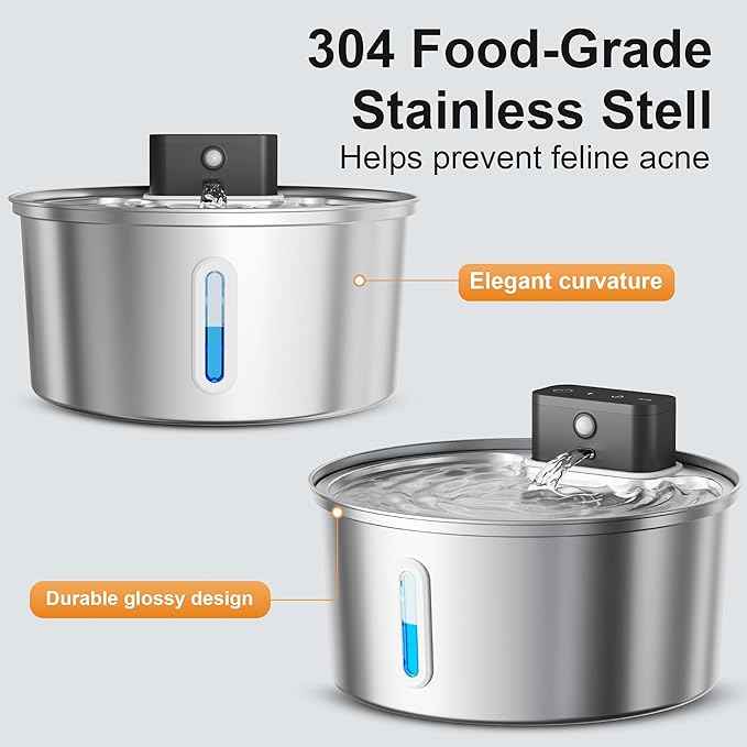 Casfuy PWL-008 Wireless Smart 3-Mode Stainless Steel Cat Water Fountain, 108-oz