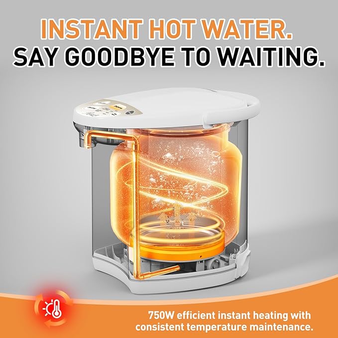 Rosewill Electric Water Boiler and Warmer - 5L/5.3 Qt Stainless Steel Hot Water Dispenser w/Rotating Base, Keep Warm Temperature Set, Auto Shut Off, Safety Lock, Instant Heating for Coffee & Tea