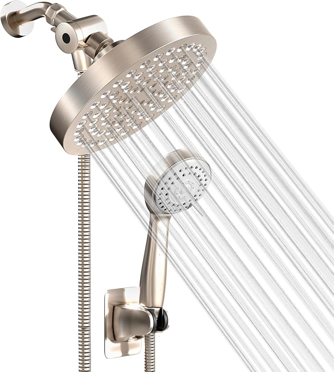 Shower Head With Handheld Combo, 6 Inch High Pressure Rainfall Showerhead With Hand Held 70 Inch Hose for Bath - Adjustable Swivel Shower Head Spray Anti-leak Nozzles - Universal Fit