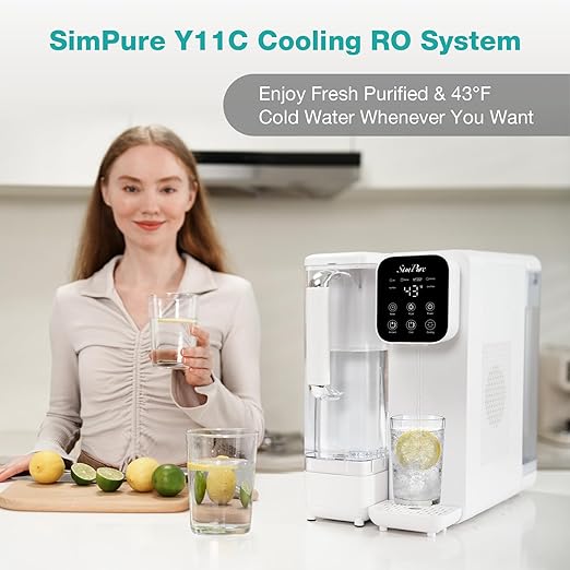 SimPure Y11C UV Cold Reverse Osmosis Water Filter Countertop, 6-Stage RO Water Filtration System, Water Purifier with Portable Water Pitcher, Temperature Adjustable 43-59°F, No Installation