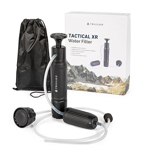 Tactical XR Water Filtration System Survival Gear and Supplies Military Grade - High-Volume 3-Stage Portable Purification Filter - Camping, Backpacking, Hiking, Emergency Preparedness Items
