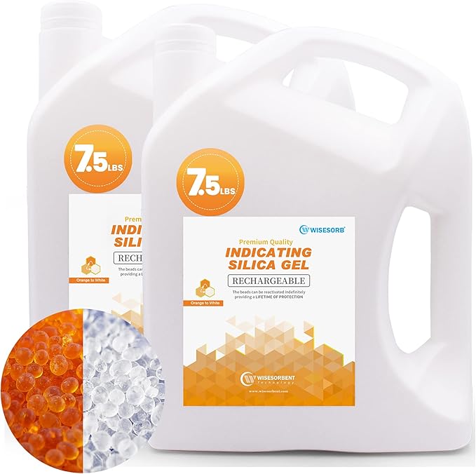 [15 LBS] Orange Premium Indicating Silica Gel Beads (Industry Standard 3-5 mm) - Reusable Desiccant Beads Silica Gel Dehumidifier