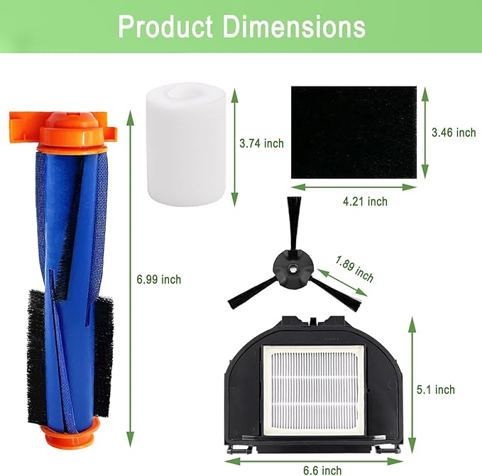 Replacement Parts for Shark AV2310AE RV2310AE RV2320S UR2350AE RV2300S Matrix Robot Vacuum Cleaner 1 Main Brush Roller 1 Set Foam Filter 2 Filters 6 Side Brushes 1 Main Brush Cover (Not For RV2300) - AquaVibe