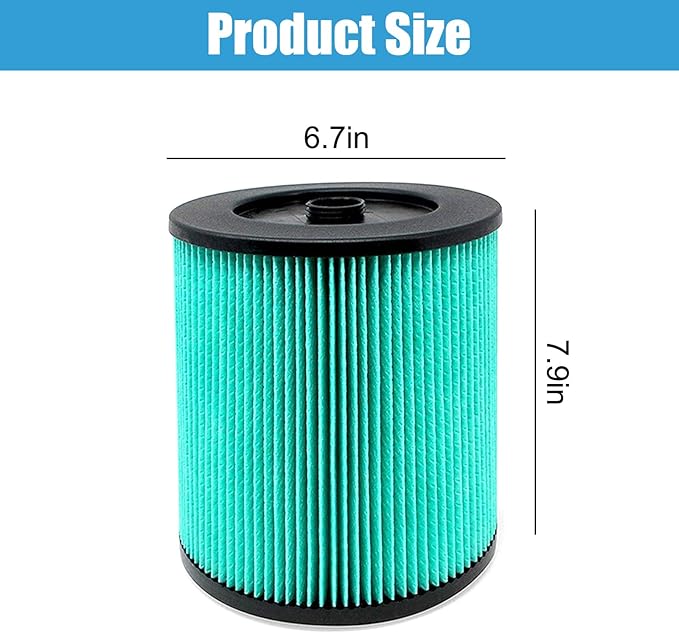 MZY LLC 2 Pack 17912 & 9-17912 Replacement Filter Compatible for Craftsman Shop Vac 5 to 32 Gallon, 3-Layer Pleated 9-17907 Wet/Dry Fine Dust Filter, Part # 17912 & 9-17912 - AquaVibe
