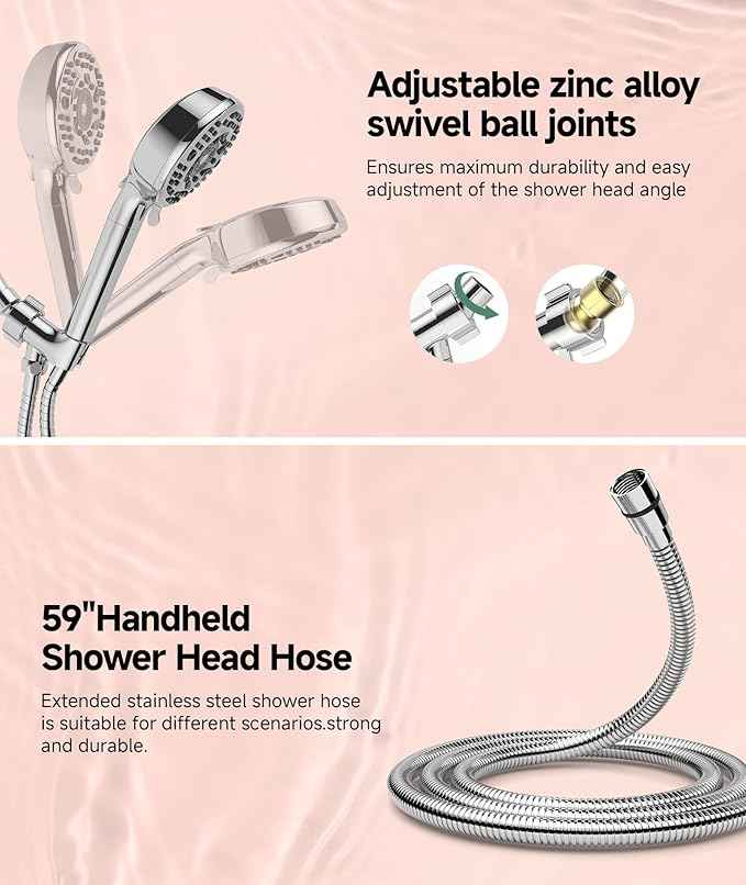 SunCleanse Filtered Shower Head with Handheld,9-Spray Setting High Pressure Detachable Shower Head with 4 Filters for Hard Water - Filter Chlorine, Improve Skin and Hair Texture(4 Filters, Chrome)