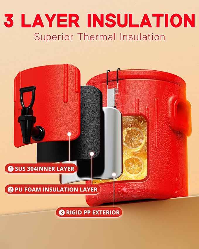 Insulated Beverage Dispenser 2 Gallon, Hot Drink Dispenser with 304 Stainless Steel Interior & Spout, Hot Water Dispenser for Parties, Portable Outdoors Water Cooler Jug for Camping, N3