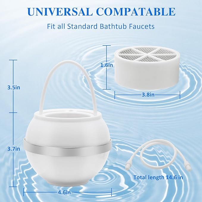 Bathtub Water Filter Remove Chlorine Improve Water Quality to Softer, Smoother Skin, Shower,BPA Free-2,500 Gallons of Filtration