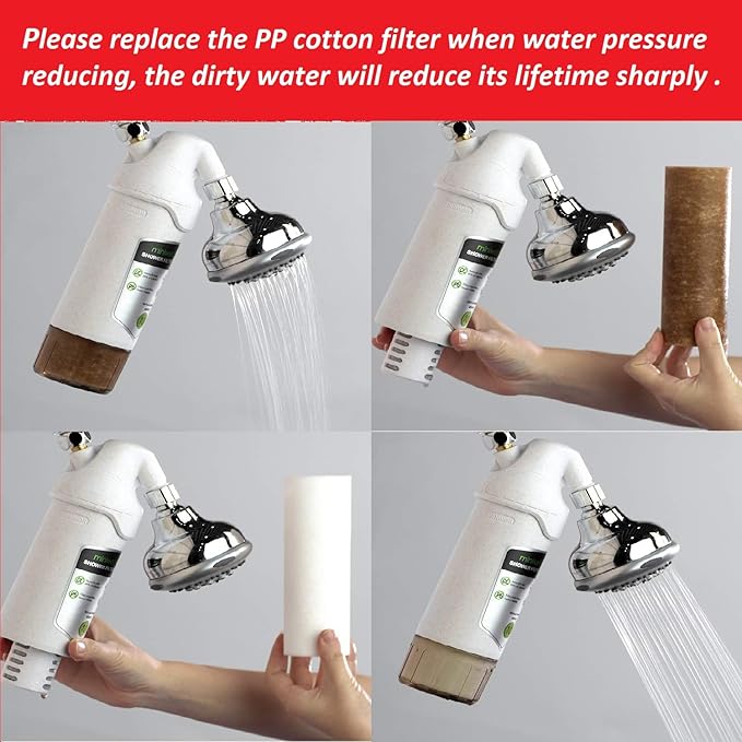 Miniwell Shower Filter 720-Plus with replaceable cartridges, shower head filter with Double Filters, remove 99% chlorine (z-Replacement-4+1 Filters)