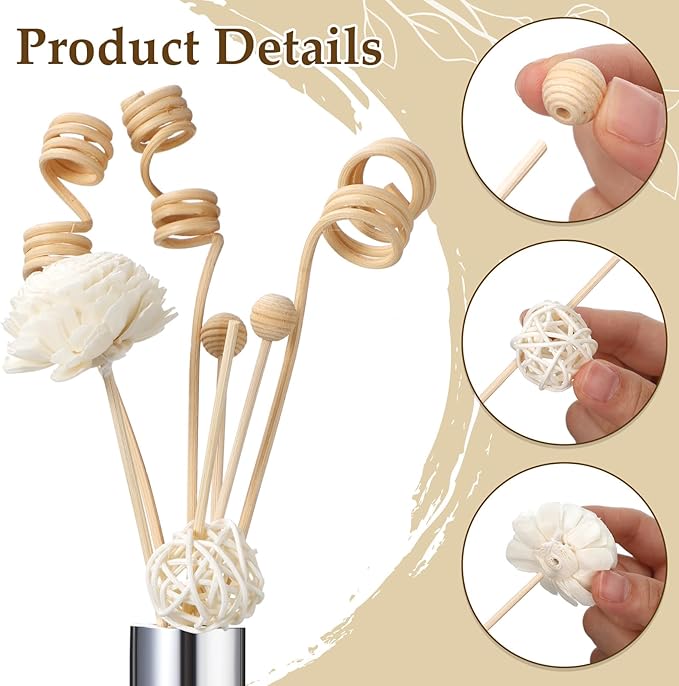 Loopeer 180 Pcs Reed Diffuser Sticks Set - Rattan Fragrance Diffuser and Flower Reed Sticks for Aromatherapy - Natural Volatile Replacement Refill Sticks for Aroma - AquaVibe