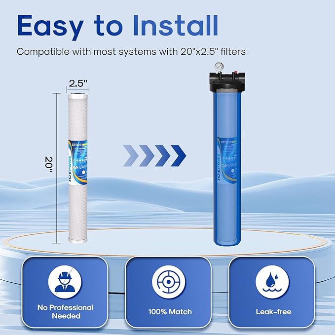 ICEPURE 1 Micron 20" x 2.5" Whole House CTO Carbon Sediment Water Filter Cartridge Compatible with C1-20, EP-20, HX-CB-25-2010, F3WCB32, Pack of 2 - AquaVibe