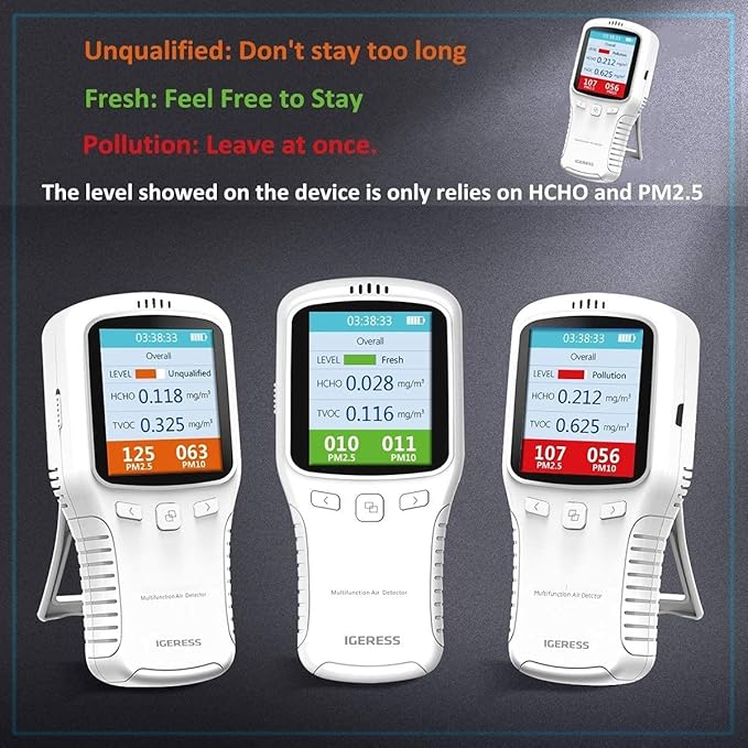Indoor Air Quality Monitor, IGERESS Formaldehyde Detector, Pollution Monitor,Dust Tester, Detect Indoor HCHO/TVOC/PM2.5/PM10 (White)