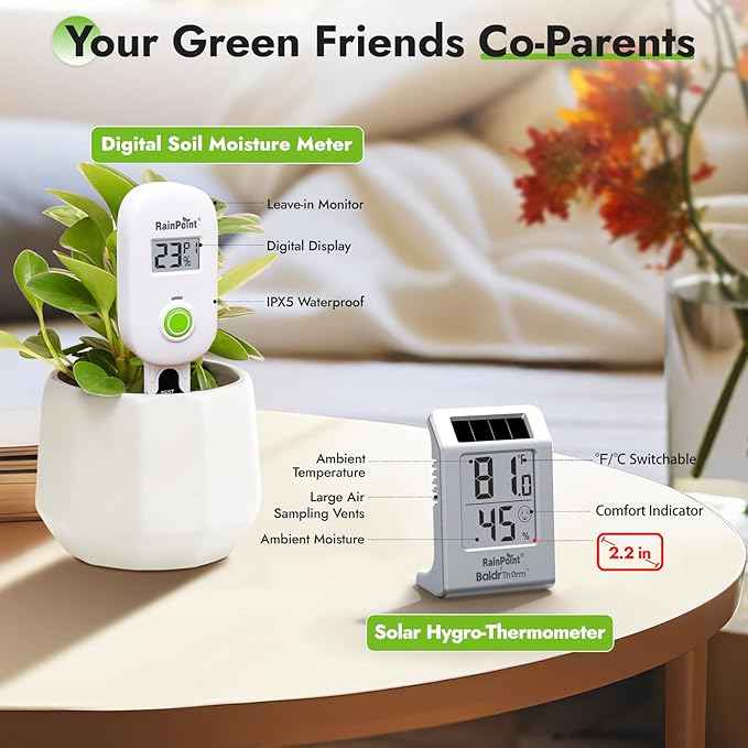 RAINPOINT Light-Driven Thermo-Hygrometer & Smart Digital Wireless Soil Moisture Meter (WiFi Hub Needed) Kit, Real-time Monitor Sensor Gardening Plant Care Essentials - AquaVibe