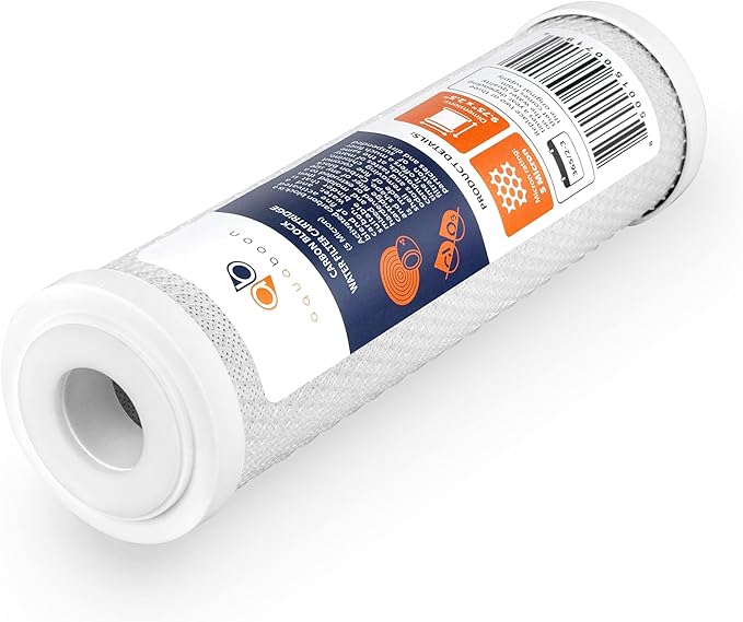Aquaboon 5 Micron 10 x 2.5 Carbon Block Water Filter Cartridge CTO Whole House Water Filter Replacement Compatible with WHKF-WHWC, FXWTC, 4-PACK