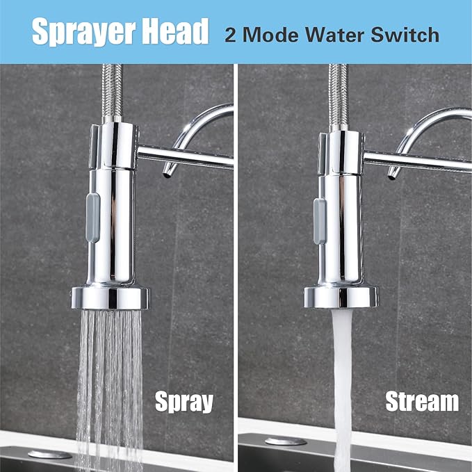 HUAHUALALA 3 in 1 Kitchen Sink Faucet 2 Handle with Spring Sprayer, Kitchen Faucet with Filter, Brass Drinking Water Faucets Reverse Osmosis Chrome