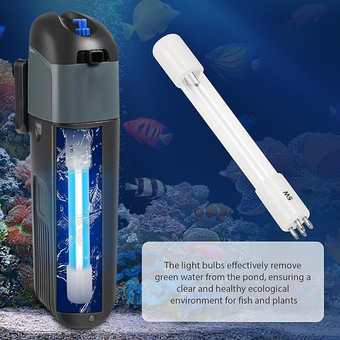 2 Pack 5W UV Bulb for Pond Filter Replacement UV Bulb Green Water Killer for COODIA 5W and Sunsun CUV-305, CUV-505, JUP-02 Filter Pump