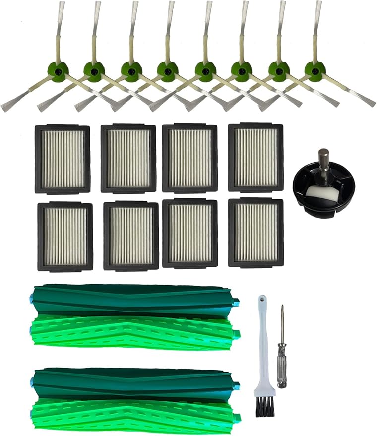 Replacement Parts for iRobot Roomba i3 i3+ i4 i4+ i6 i6+i7 i7+ i8 i8+ E5 E6 E7 &J7 J7+ Vacuum Cleaner, 2 Set Roller Brushes 8 HEPA Filters 8 Side Brushes 1 caster wheel (23) - AquaVibe