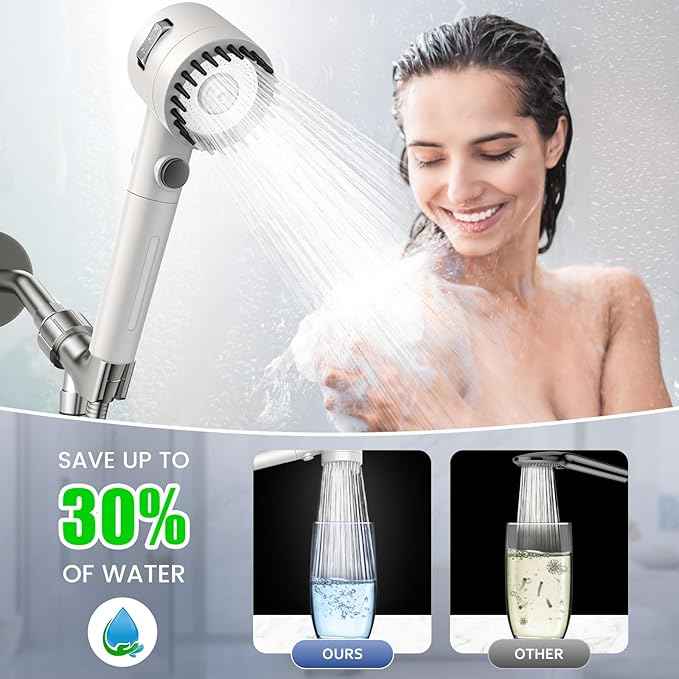 Filtered Shower Head with Handheld, High Pressure 5-Spray Shower Head with Filters for Hard Water, ON/OFF Switch Showerhead for Pets Bath, Shower Heads with Stainless Steel Hose Remove Chlorine
