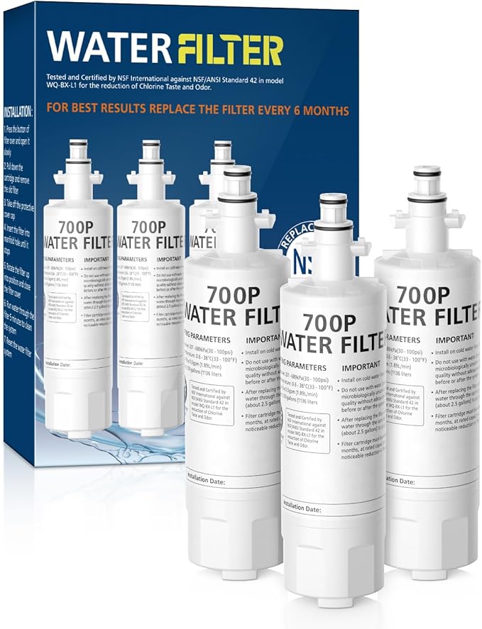 ADQ36006101 Water Filter Compatible With LG LT700P LT700PC Kenmore 9690, ADQ36006102 RFC1200A 46-9690 LFXS30766S Water Filter Replacement LT120F Fresh Air Filter 300 Gallon, 3 Pack - AquaVibe