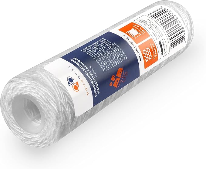 Aquaboon Whole House 5 Micron 10 x 2.5 String Wound Sediment Water Filter Cartridge Replacement Compatible with Well Water Filter WHKF-WHSW, 4-Pack
