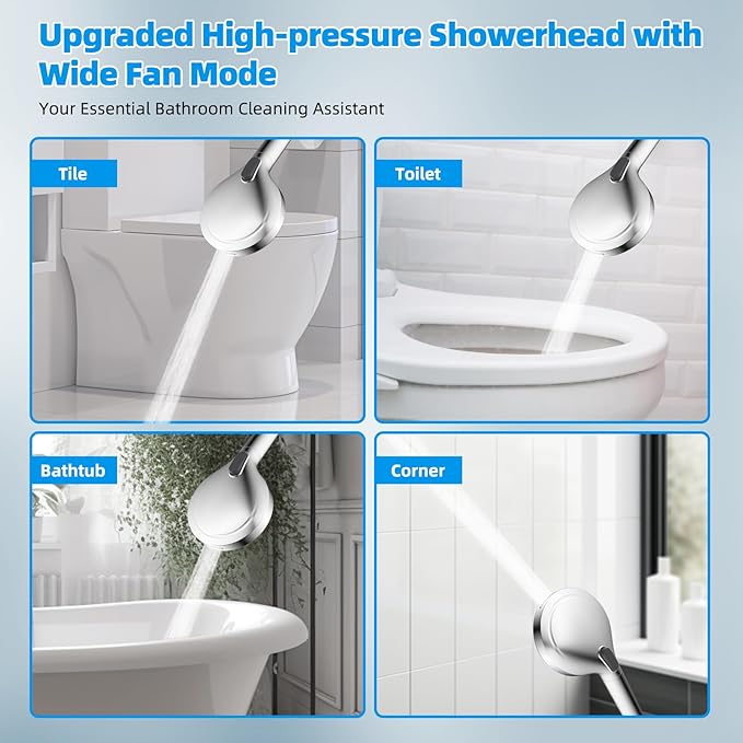 Hibbent All Metal Shower Head, 10'' High Pressure Rainfall Shower Head/Handheld Showerhead Combo with 12'' Adjustable Curve Shower Extension Arm, 10 Sprays, 71'' Shower Hose, Showerhead Holder, Chrome