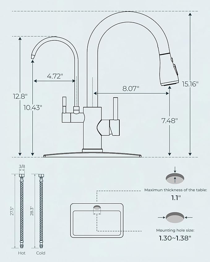 FORIOUS Kitchen Faucets with Water Filter, 2 in 1 Stainless Steel Pull Down Sink Faucet and Purified Water Faucet Rustic High Arc Single Handle with Detachable Deck for 1 or 3 Hole, Brushed Nickel