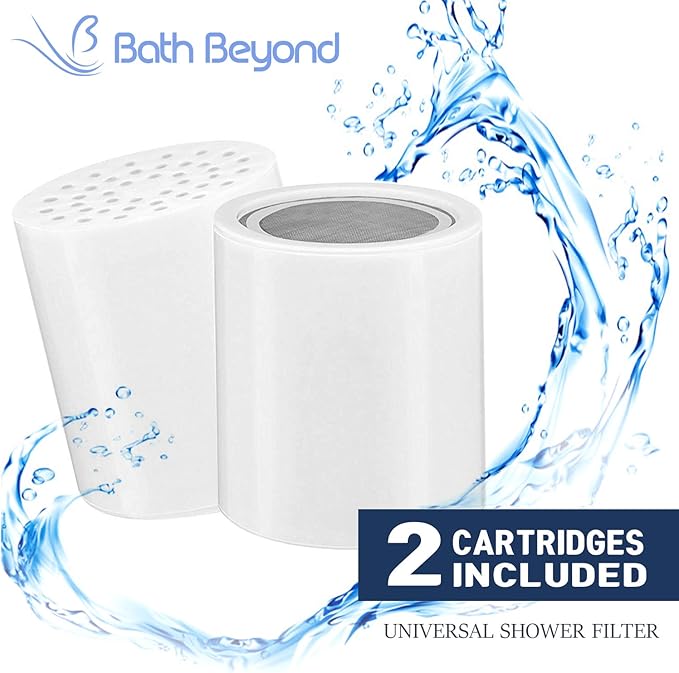 Bath Beyond 15-Stage Shower Filter Replacement Cartridge (Pack of 2) Shower Filter w/Vitamin C for Hard Water - Shower Water Filter Removes Chlorine Fluoride/Improves Condition of Your Skin, Hair