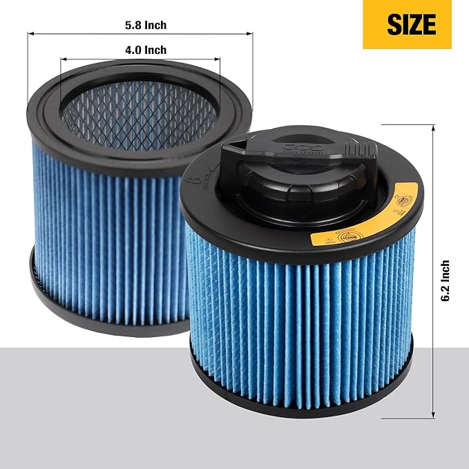 DEWALT Vacuum Filter Replacement DXVC4002, Fit for Most 4-5 Gallon Wet Dry Vacuum Cleaner, High Efficiency Cartridge Filter Compatible with DXV04T, DXV05P, DXV05S, DXV08S, DXV06G - AquaVibe