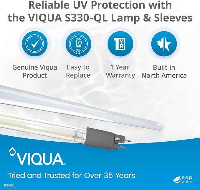 VIQUA S330-QL UV Lamp and Quartz Sleeve Combo Kit for VT4, S2Q-PA, SSM-17 Systems – Includes 1 Lamp, 1 Sleeve, 2 O-Rings – 12-Month Lamp Life