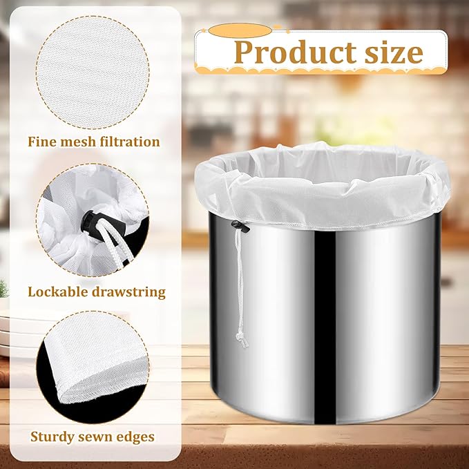 6 Pack Reusable Brew Bags, Extra Large 26"x22" Fine Mesh Strainer Bag with Adjustable Drawstring for Home Brewing Beer Wine Cold Brew Grains Hops Filtering